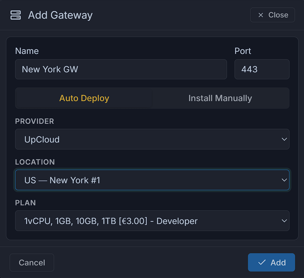 Despliega tus propios gateways sin acceso a terminal.